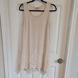 Blu Pepper Vintage Cream/ivory Lace Hem Tunic/mini Dress